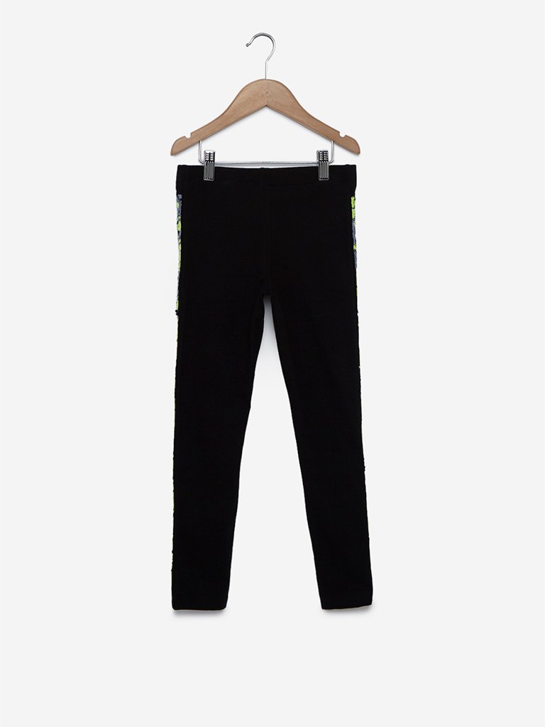 Y&F Kids Black Reversible Sequinned Leggings