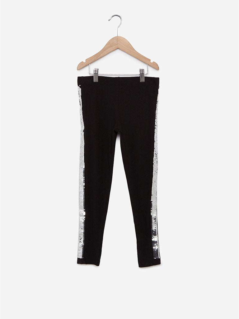 Y&F Kids Black Sequinned Leggings