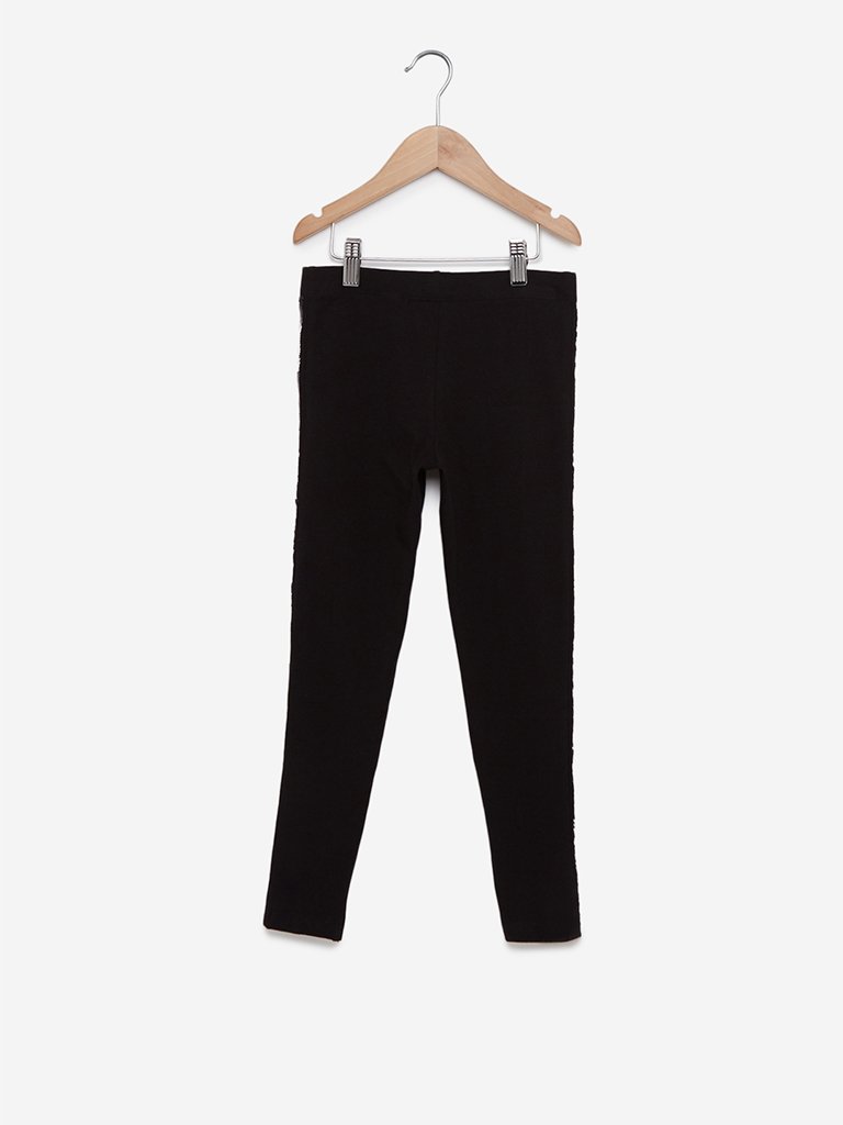 Y&F Kids Black Sequinned Leggings