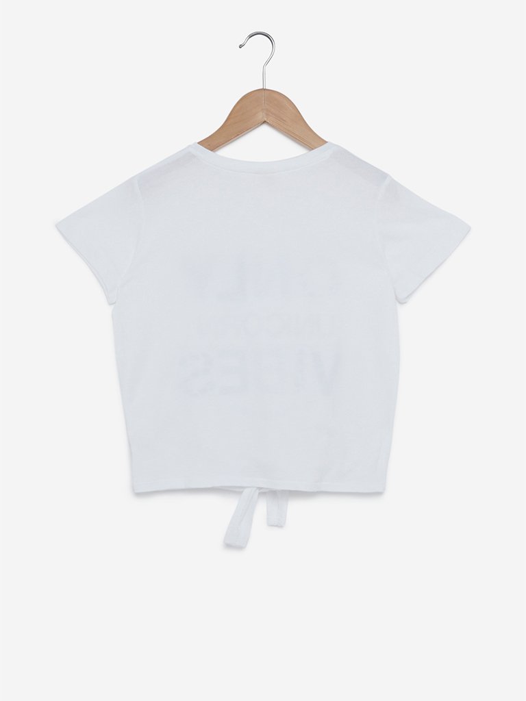 Y&F Kids White Typographic Print T-Shirt