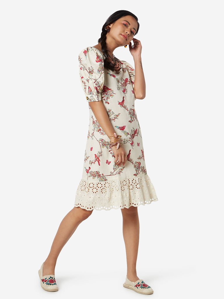 Bombay Paisley Off White Bird Print Dress