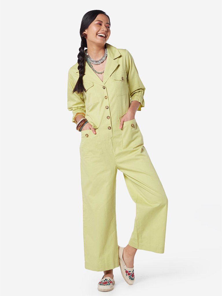Bombay Paisley Lime Pure-Cotton Jumpsuit