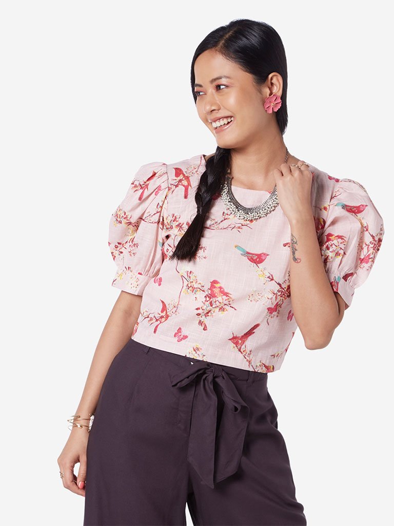 Bombay Paisley Light Pink Bird Printed Top