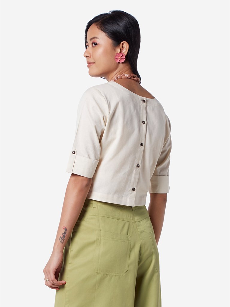 Bombay Paisley Off White Embroidered Crop-Top