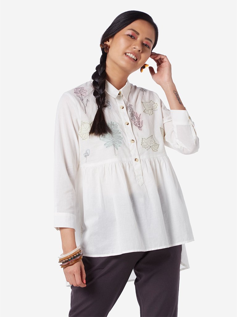 Bombay Paisley White Printed High-Low Tunic