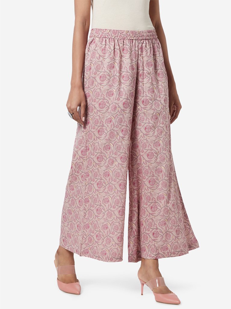 Zuba Lilac Floral Patterned Palazzos