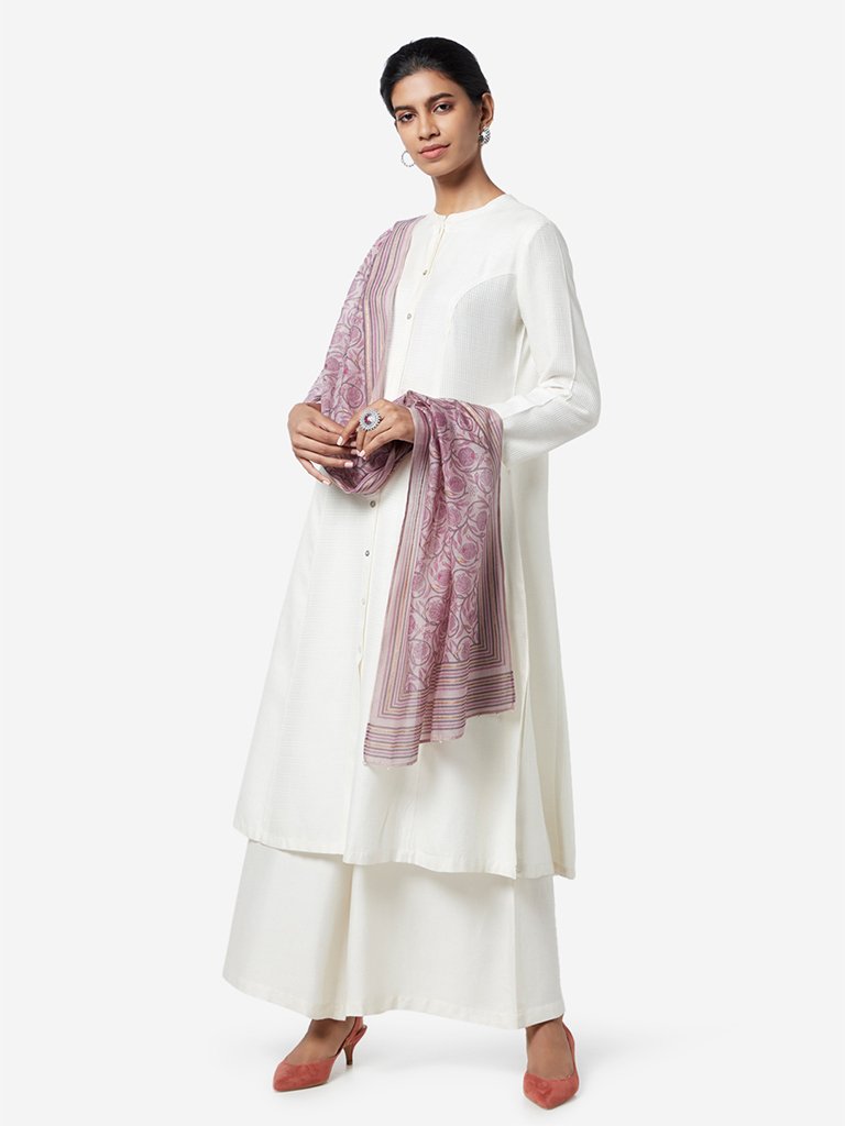Zuba Lilac Printed Cotton-Silk Stole