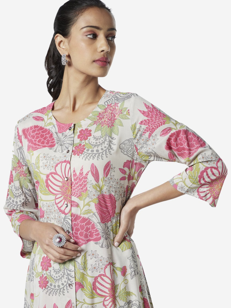 Zuba Multicolour A-Line Floral Print Kurta
