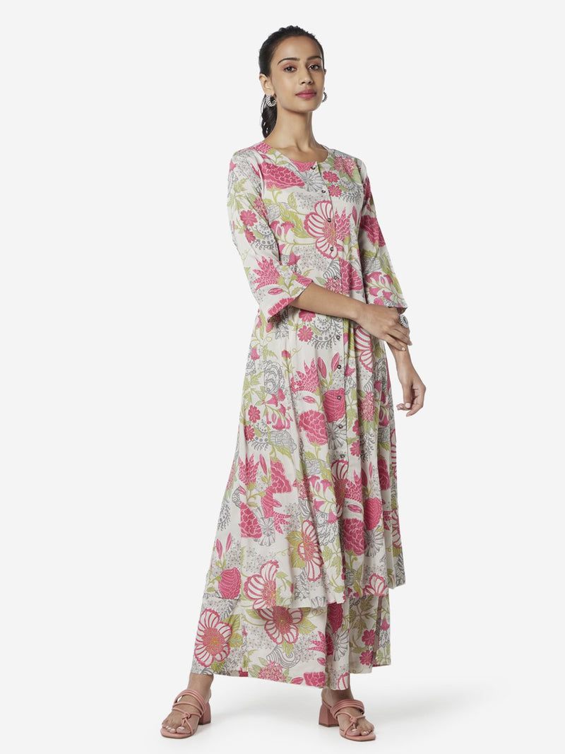 Zuba Multicolour A-Line Floral Print Kurta