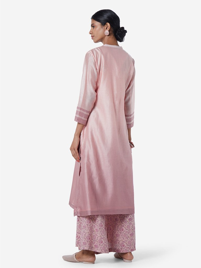 Zuba Pink Ombre Checkered Print A-Line Kurta