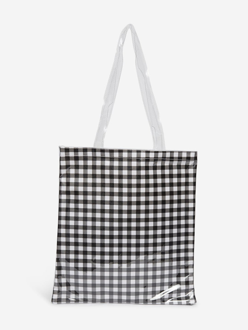 LOV Black Checkered Tote Bag