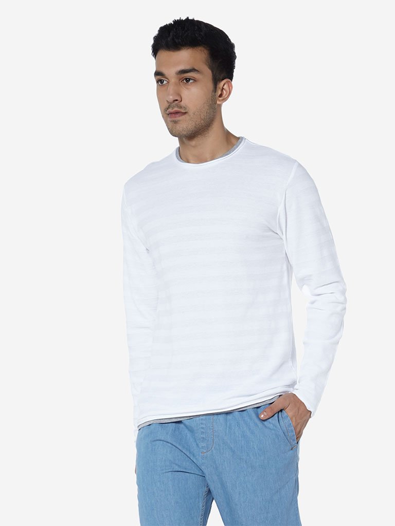 ETA White Self-Patterned Slim Fit T-Shirt