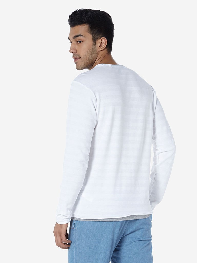 ETA White Self-Patterned Slim Fit T-Shirt