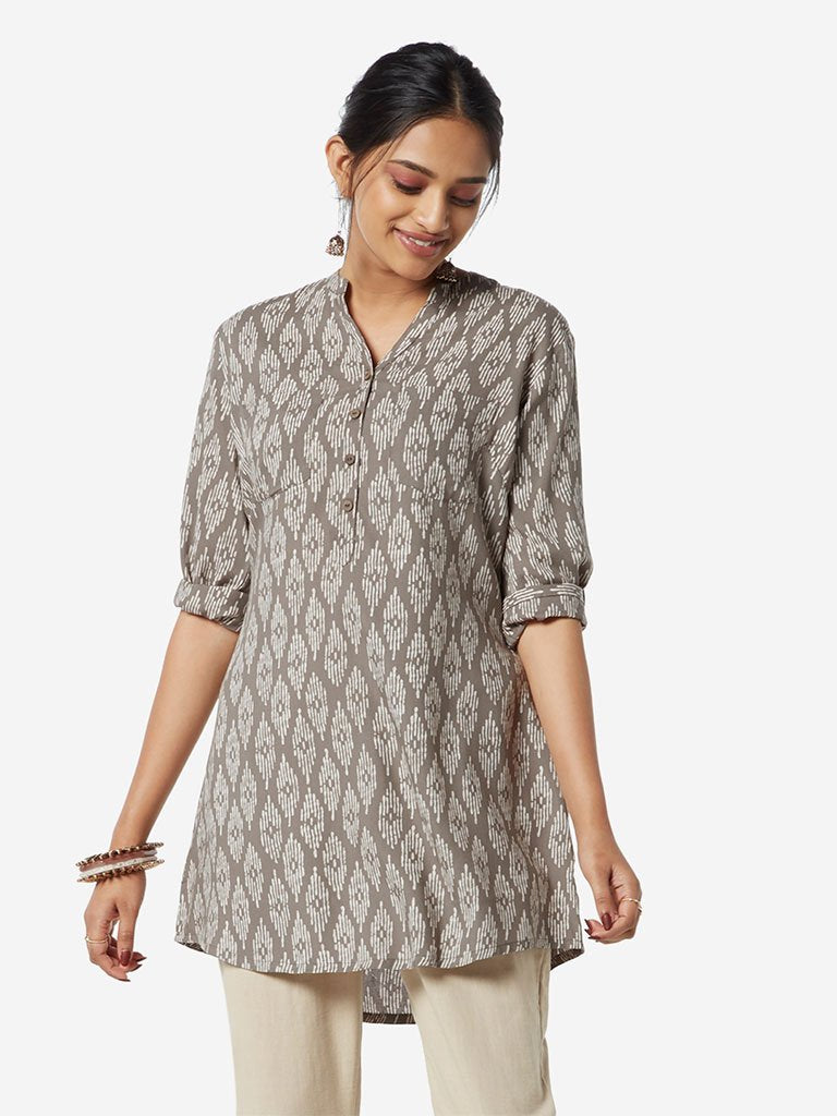 Utsa Grey Geometric A-Line Kurti