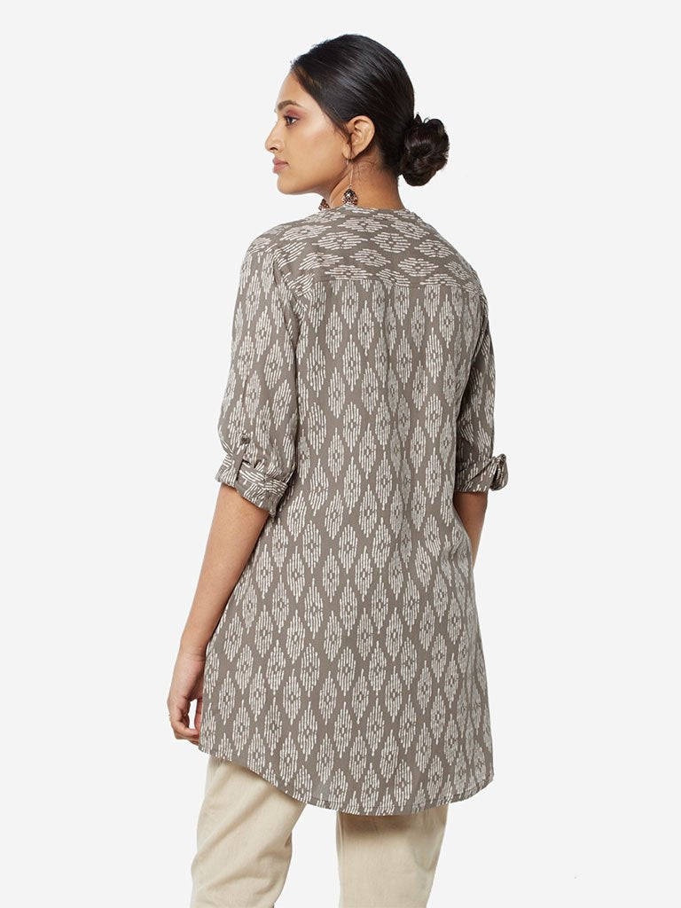 Utsa Grey Geometric A-Line Kurti