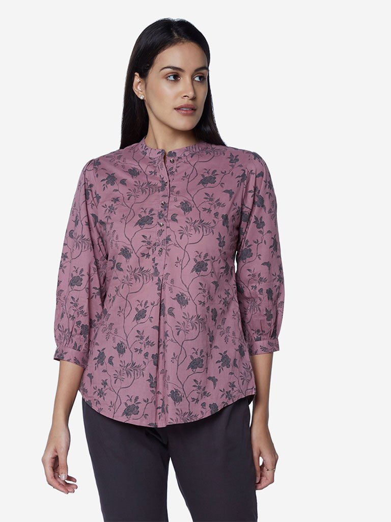Utsa Lilac Floral Straight Ethnic Top