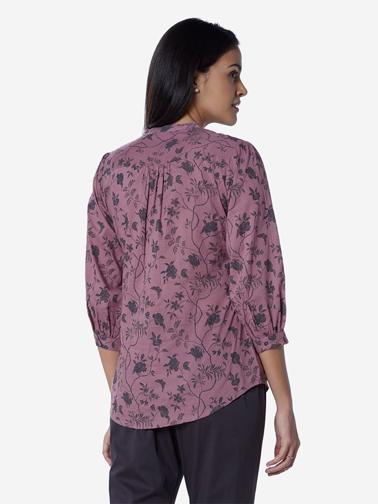 Utsa Lilac Floral Straight Ethnic Top