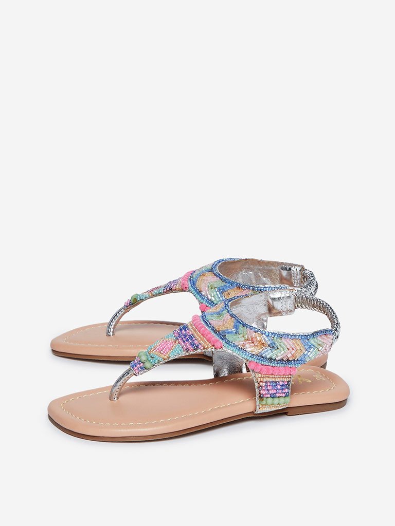 Yellow Kids Multicolour Beaded Sandals