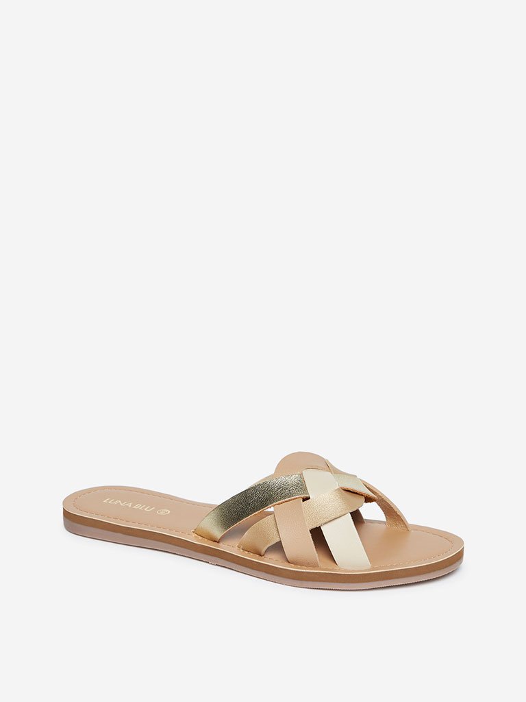 LUNA BLU Gold Multi-Strapped Slides