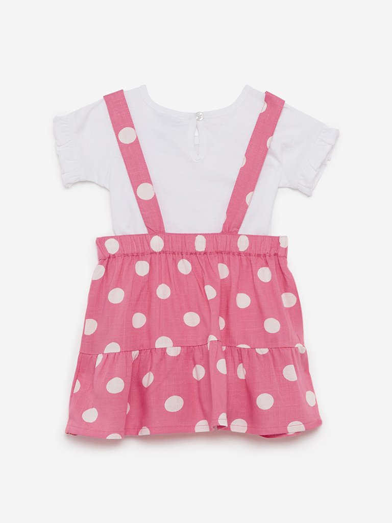 Baby HOP Pink Dotted Pinafore And T-Shirt Set