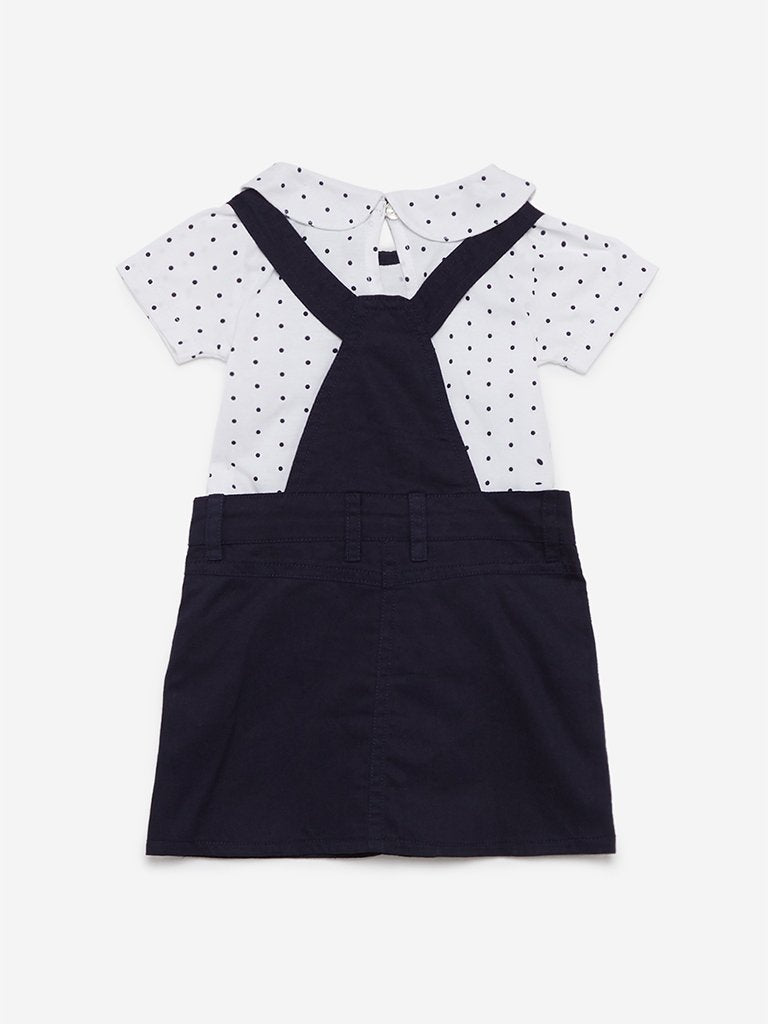Baby HOP Navy Dotted T-Shirt And Pinafore Set