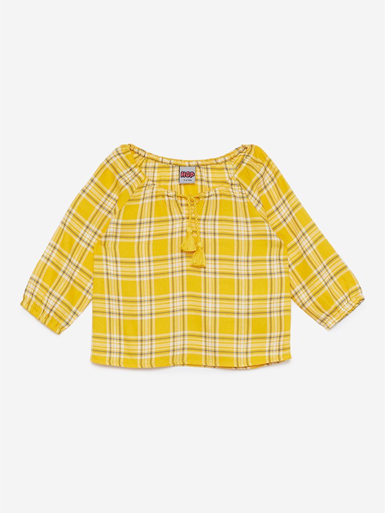 HOP Kids Yellow Checked Albeta Top