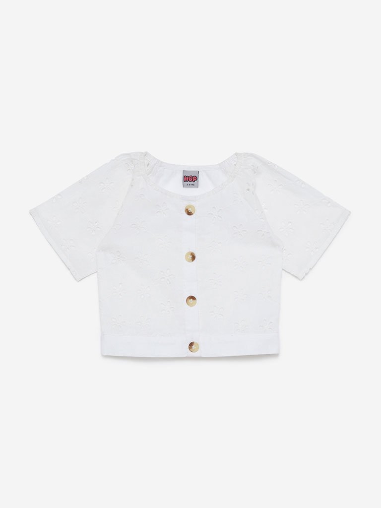 HOP Kids White Cut-Out Detailed Mona Top