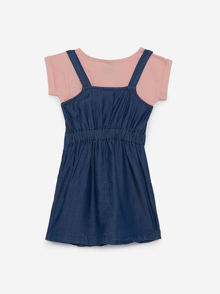 HOP Kids Blue Pinafore And T-Shirt Set