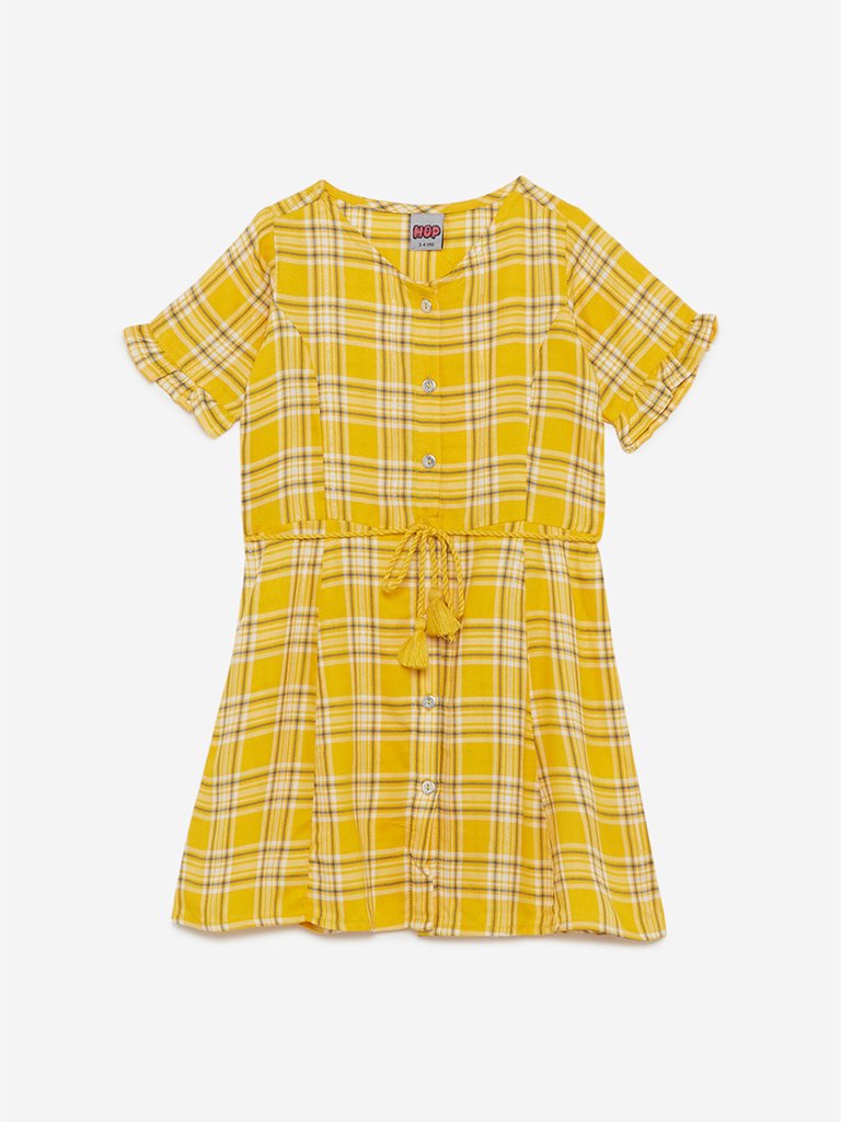 HOP Kids Yellow Plaid Freddie Dress With Belt