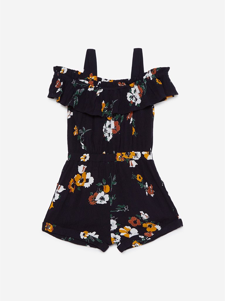 HOP Kids Navy Floral Patterned Jumpsuit