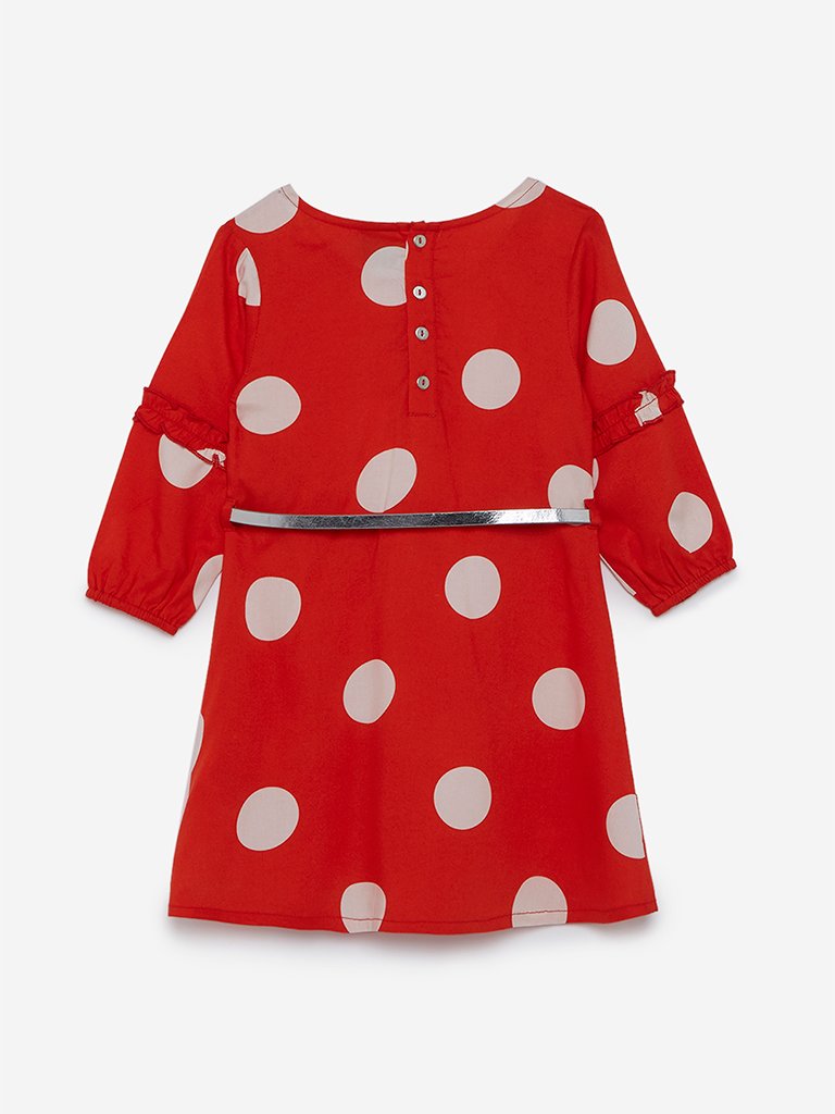 HOP Kids Dark Orange Dotted Naira Belted Dress
