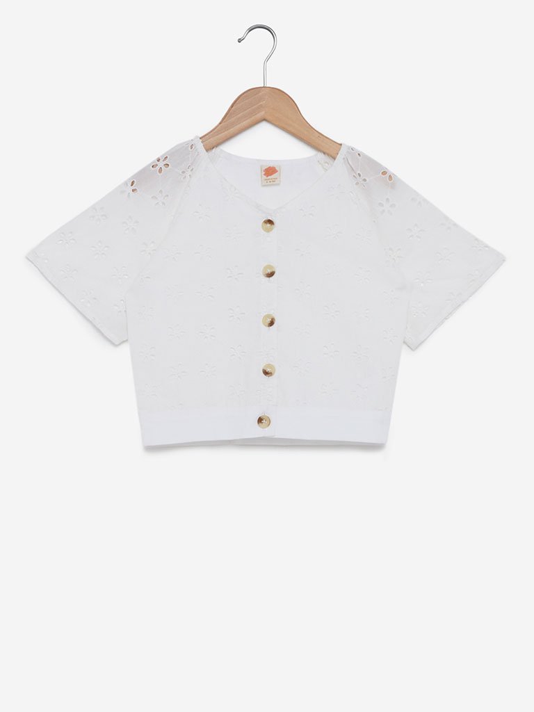 Y&F Kids White Cutout Pattern Top