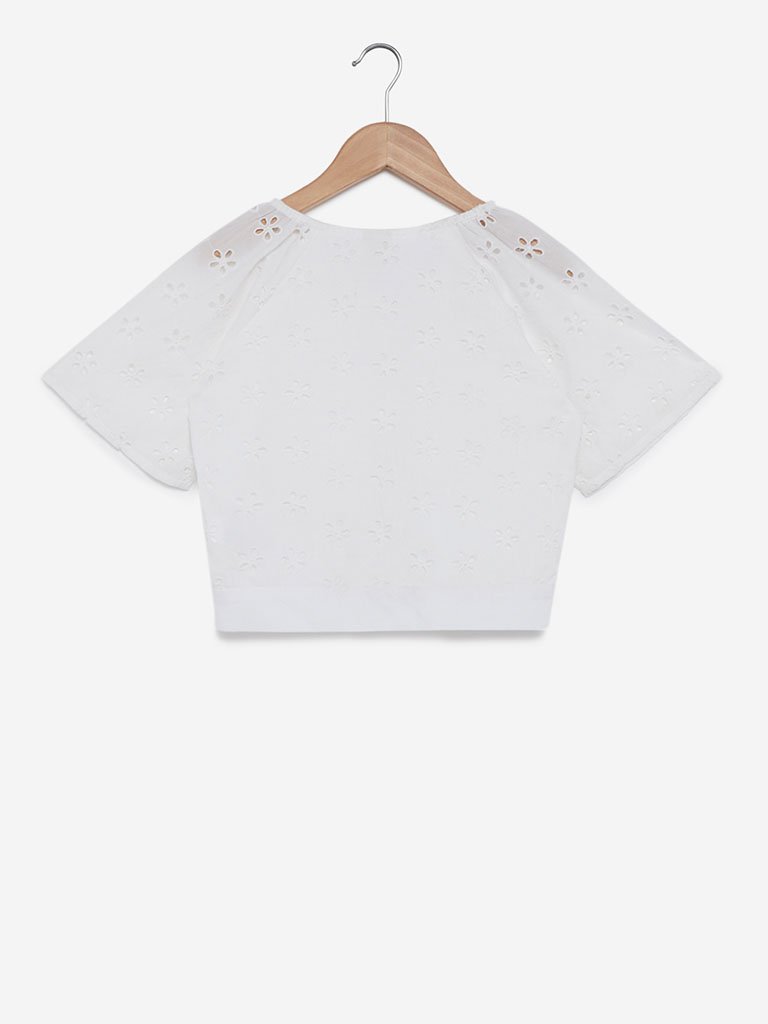 Y&F Kids White Cutout Pattern Top