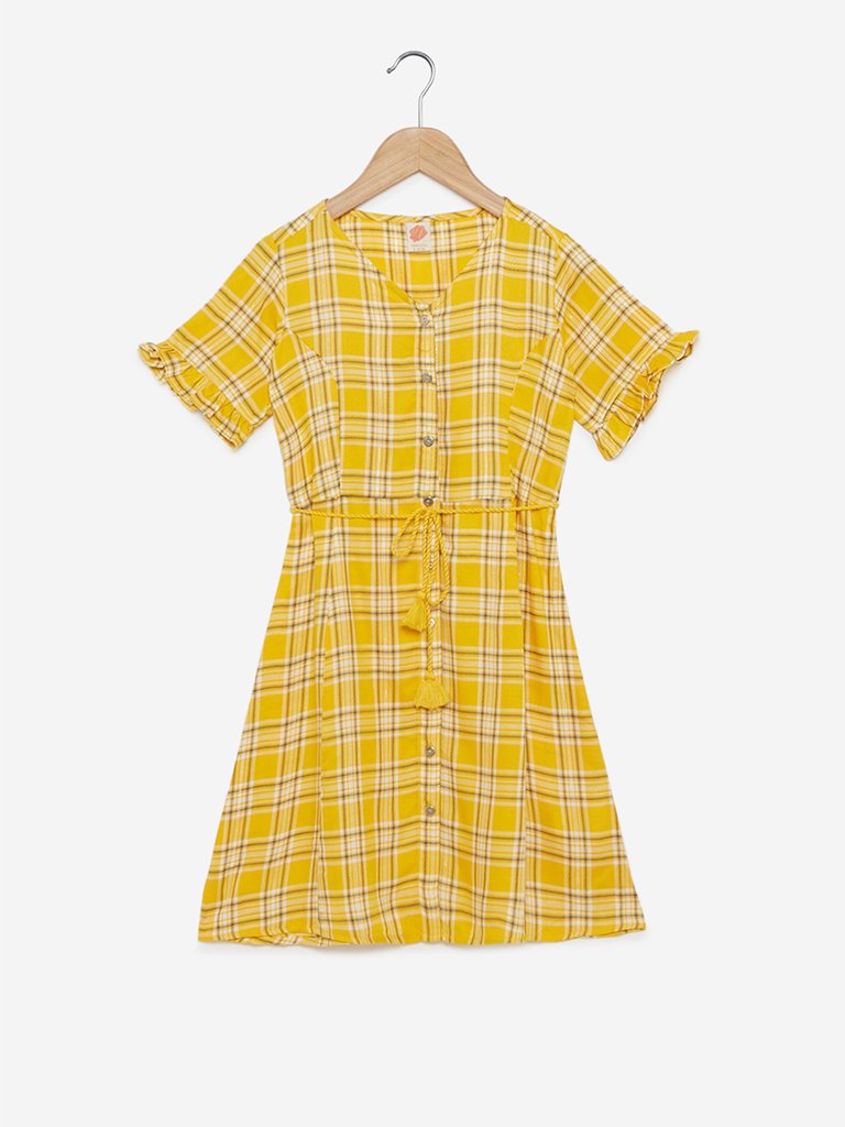 Y&F Kids Yellow Plaid Freddie Dress With Belt
