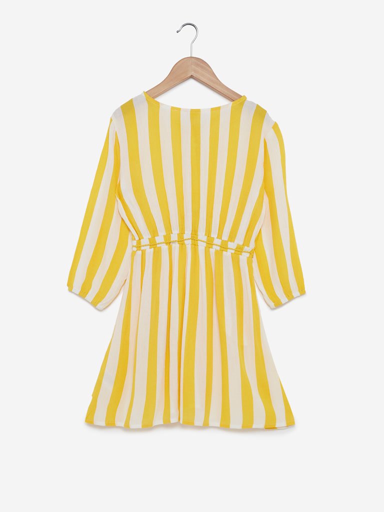Y&F Kids Yellow Striped Senza Dress With Belt
