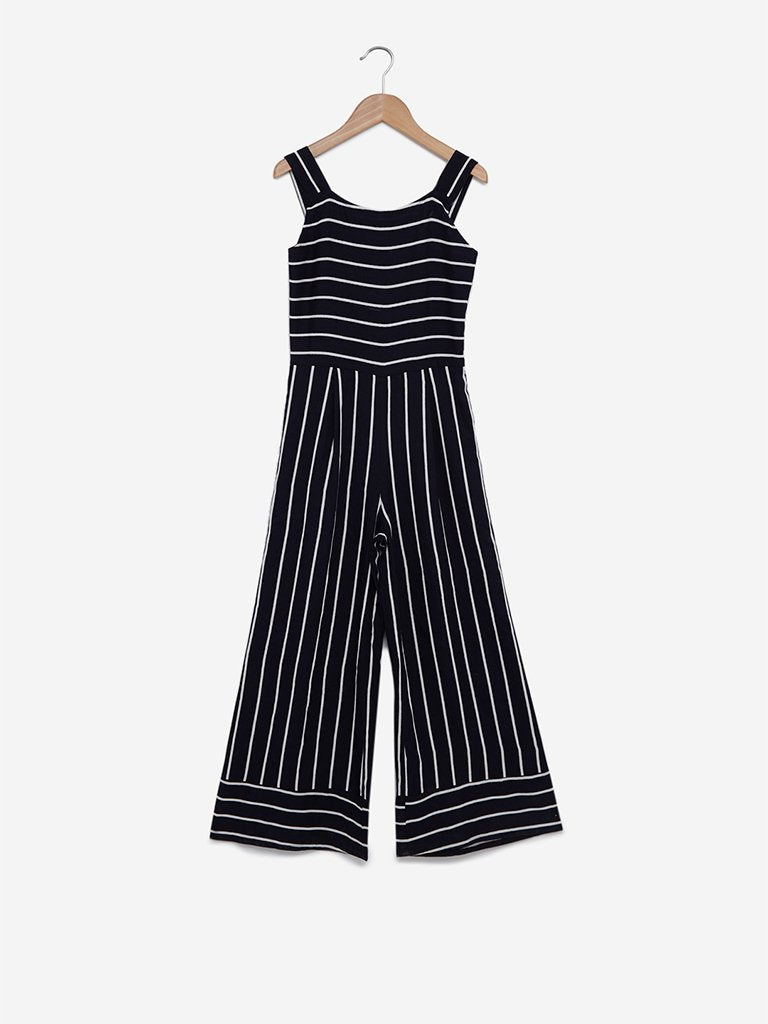 Y&F Kids Navy Striped Jumpsuit