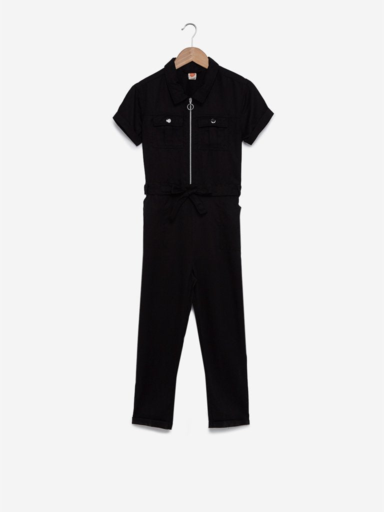 Y&F Kids Black Jumpsuit With Belt