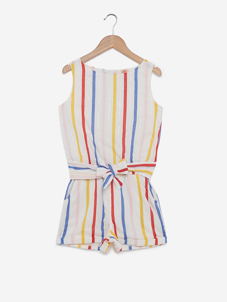 Y&F Kids White Striped Jumpsuit