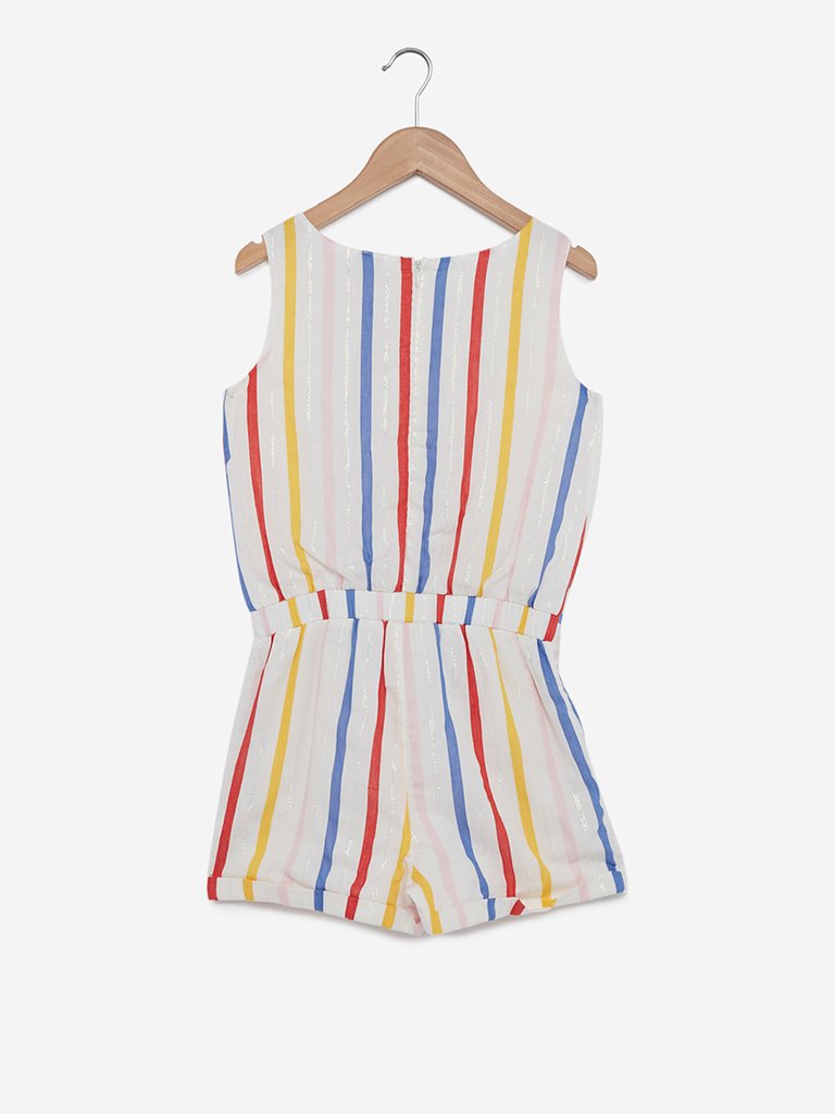 Y&F Kids White Striped Jumpsuit