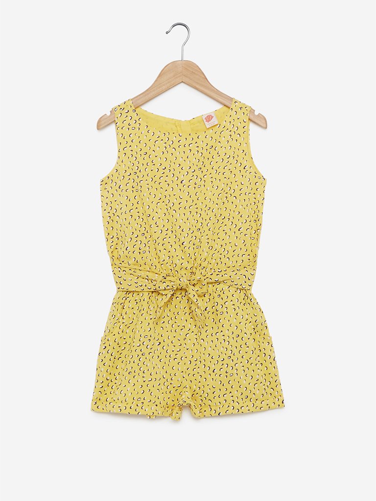 Y&F Kids Yellow Geometrical Print Ani Jumpsuit