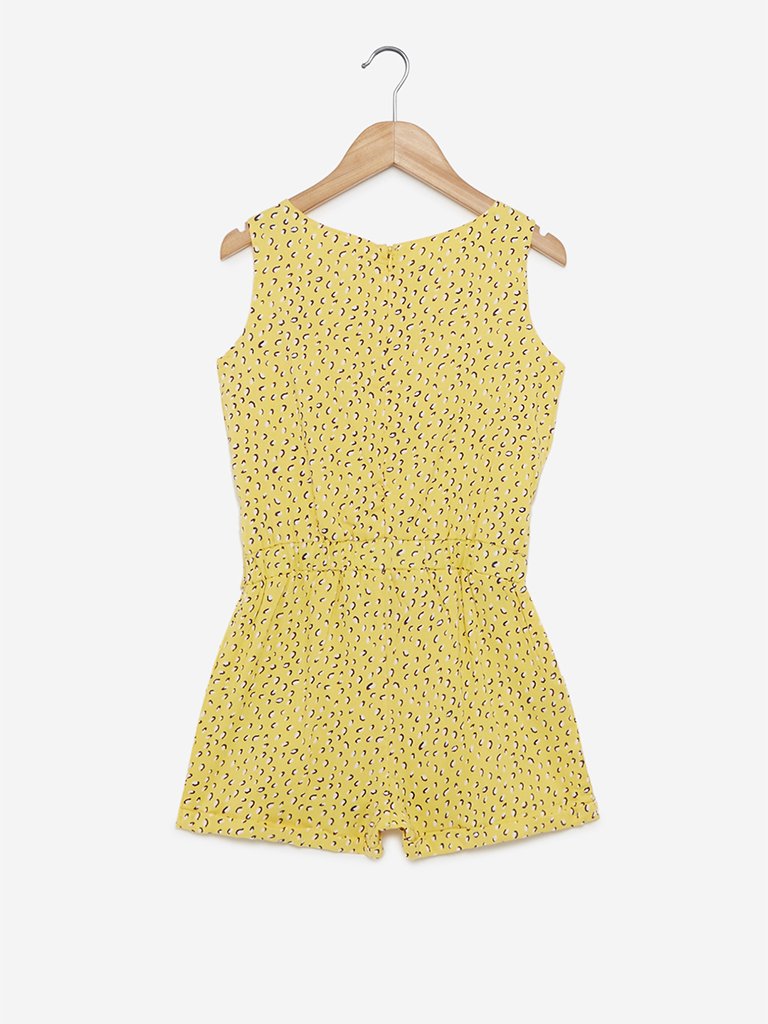 Y&F Kids Yellow Geometrical Print Ani Jumpsuit