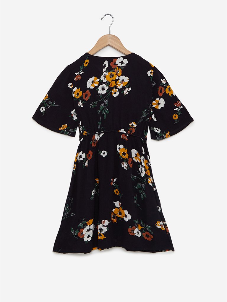 Y&F Kids Navy Floral Senza Dress With Belt