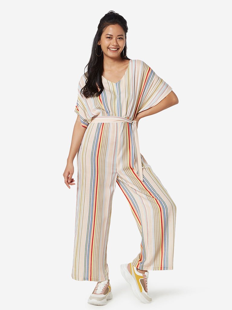 Nuon Multicolour Striped Maxa Jumpsuit With Belt