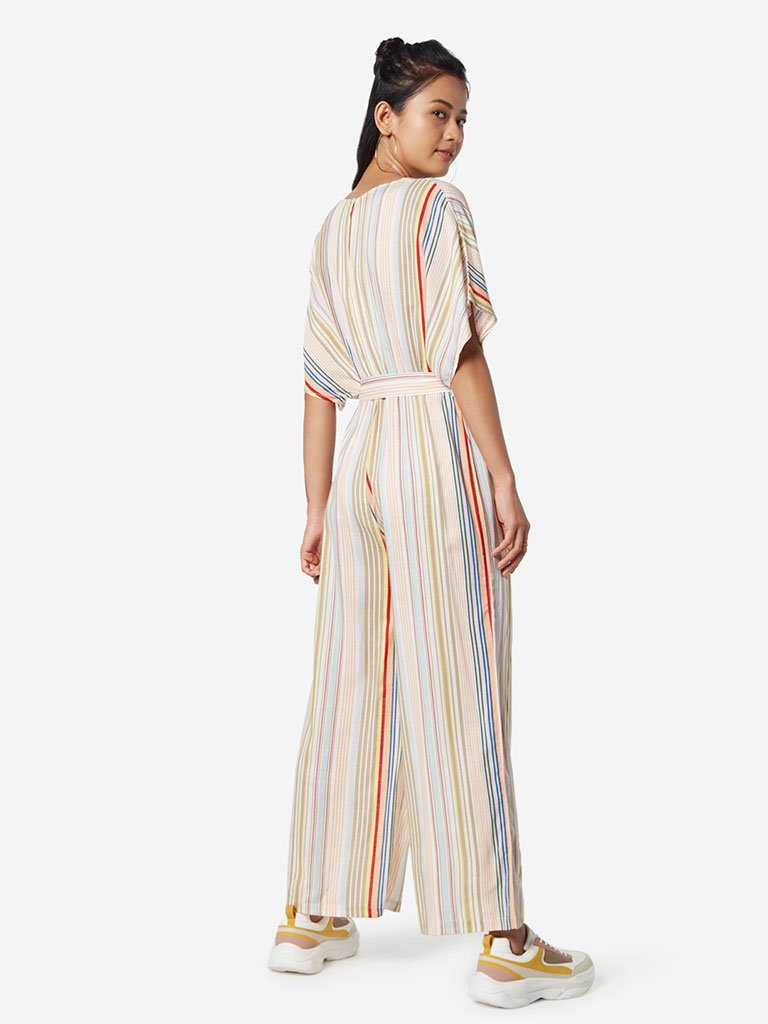 Nuon Multicolour Striped Maxa Jumpsuit With Belt