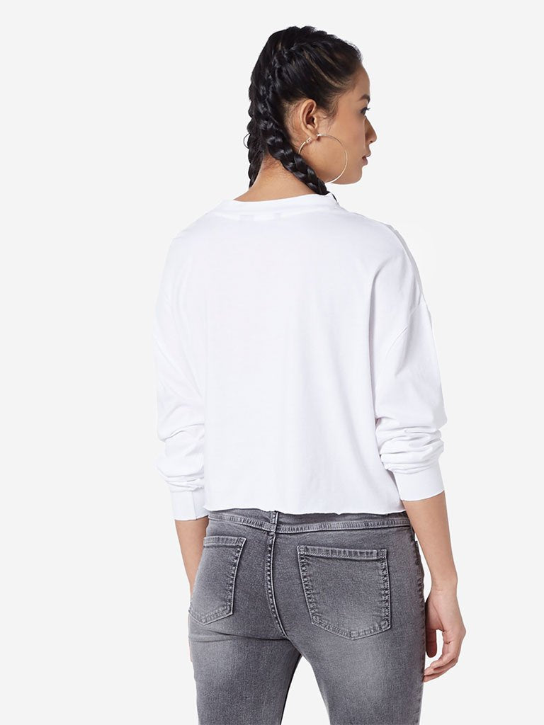 Nuon White Panel Print Cara Cropped T-Shirt