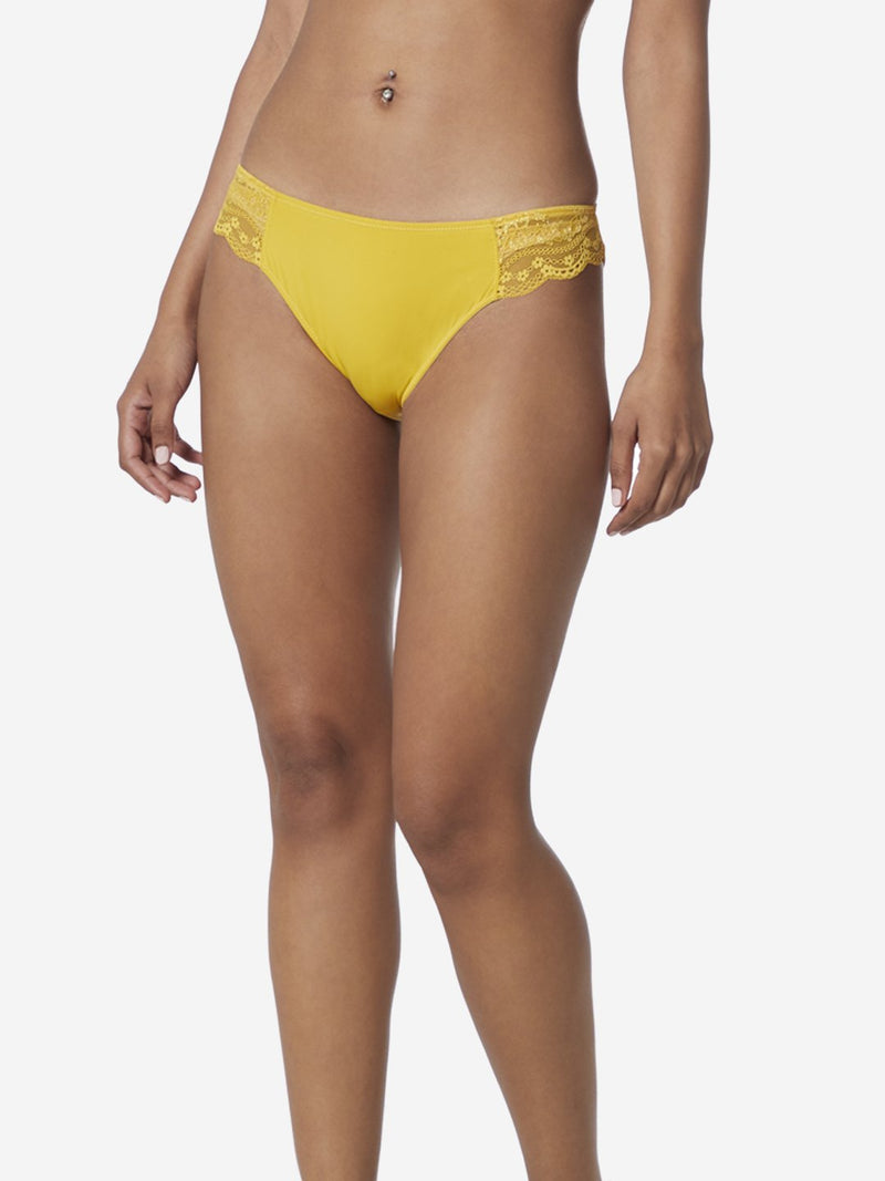 Wunderlove Mustard Lace Hi-Leg Alexa Briefs