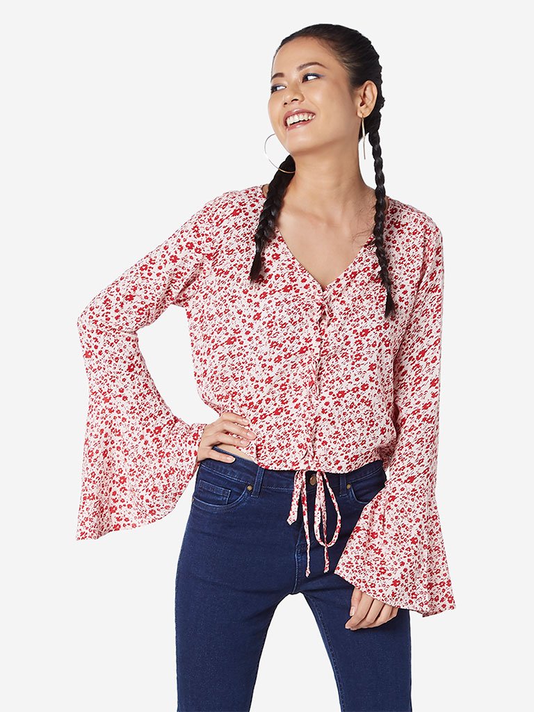 Nuon Red Ditsy Print Divo Top