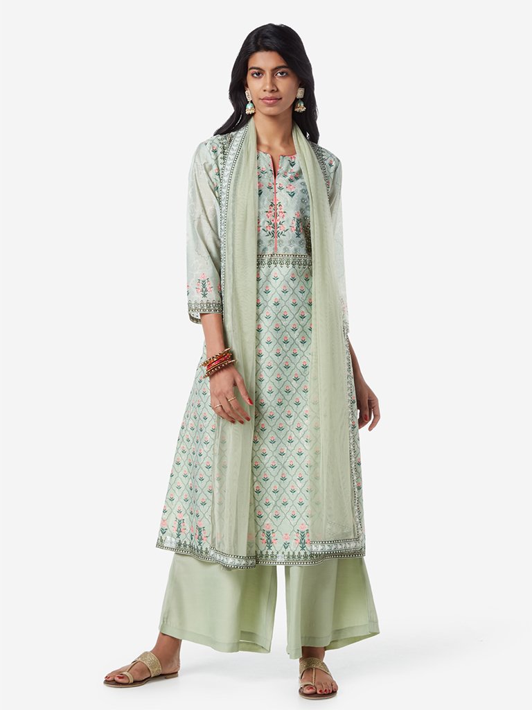 Vark Sea Green A-line Kurta And Palazzos Set