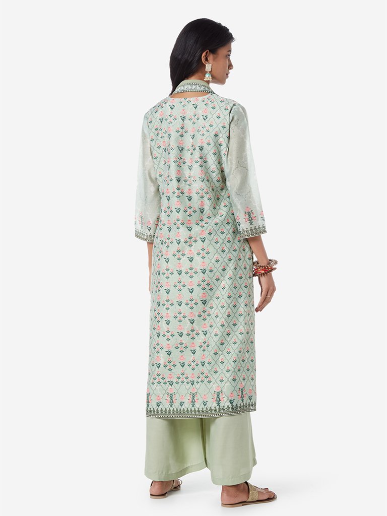 Vark Sea Green A-line Kurta And Palazzos Set