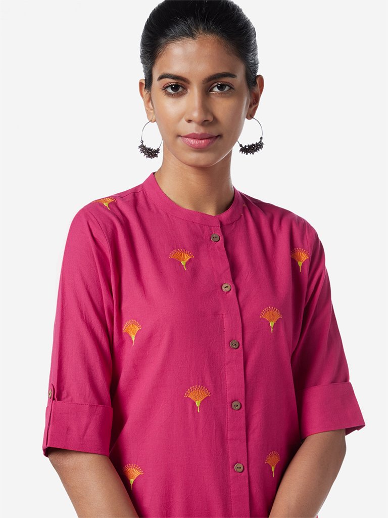 Utsa Dark Pink Embroidered A-line Kurta